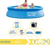 Intex Easy Set Zwembad - Opblaaszwembad - 244x61 cm - Inclusief Afdekzeil, Onderhoudspakket, Zwembadpomp, Filter, Grondzeil en Warmtepomp CP