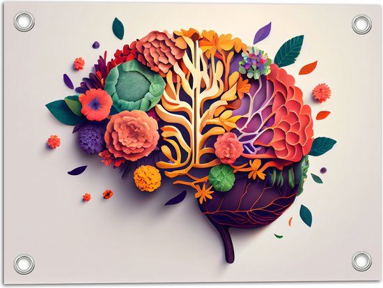 Tuinposter – Hersenen van Tuinman met Bloemen en Planten - 40x30 cm Foto op Tuinposter (wanddecoratie voor buiten en binnen)