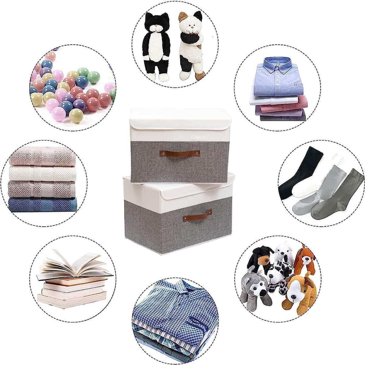 2 Boîtes De Rangement En Tissu Avec Couvercle - 30x20x14 Cm - Pliables, Lavables Et Sécurisées - 7
