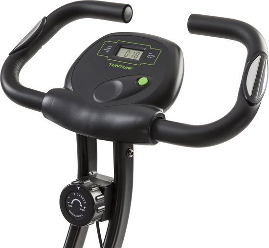 Stuur en display van een zwarte hometrainer met 'Tunturi Star Fit X100' opschrift.