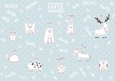 Fotobehang - Vlies Behang - Cute Animals - Schattige Dieretjes - Vrolijke Dieren - Kinderbehang - 312 x 219 cm