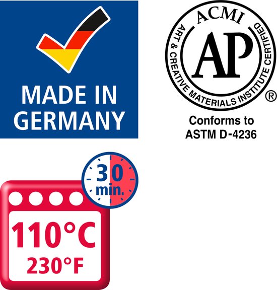Gemaakt in Duitsland, ACMI AP keurmerk, 110°C 30 min.