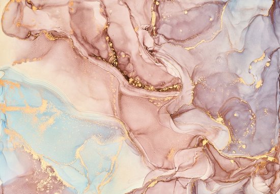 Papier peint photo Peint Intissé - Marbre Luxe Rose et Or - Pastel - 416 x 290 cm