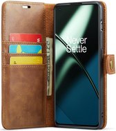 DG Ming Hoesje voor de OnePlus 11 - Retro Wallet Book Case - Telefoonhoesje Kunstleer met Pasjes - Portemonnee Hoesje met Kaarthouder op achterkant Bruin