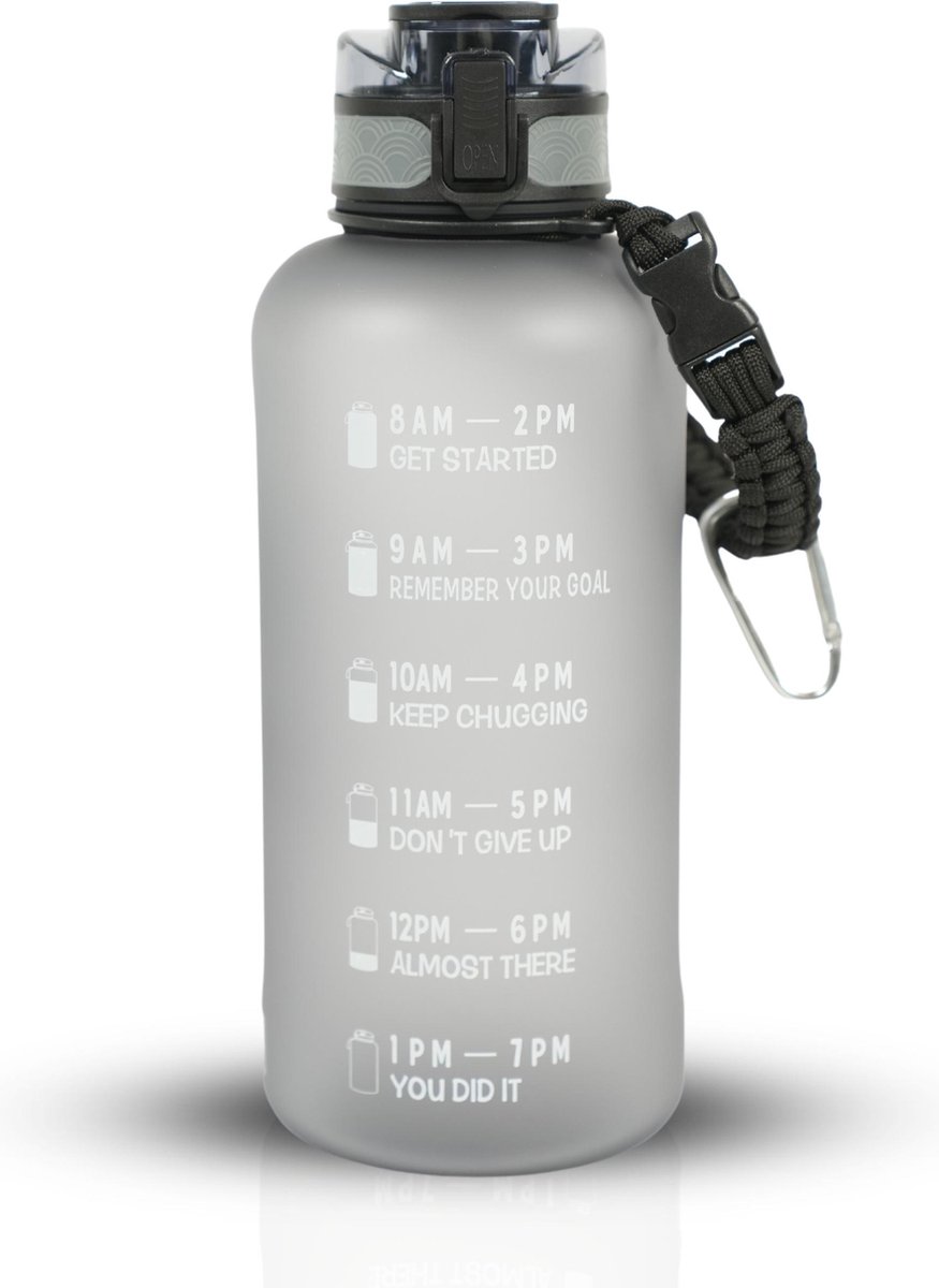 LaCardia Motivatie Waterfles grijs - 2 liter drinkfles - Waterfles met tijdmarkering - Grijs