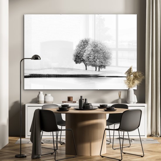 Peinture sur verre - Arbre - Zwart - Wit - Nature - Peinture sur verre - Photo sur verre - 150x100 cm - Décoration maison