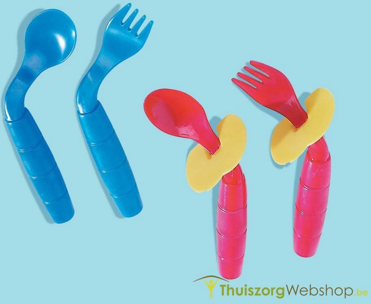 Gebogen kinderbestek Easi Eaters (lepel+vork): linkshandig