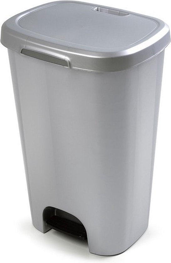 1x Poubelles en plastique / poubelles argent 50 litres avec couvercle et pédale - Poubelles / poubelles / poubelles - Poubelles de bureau / cuisine