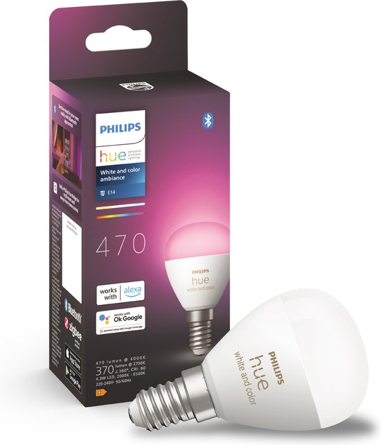 Philips Hue White and Color ambiance Sphérique - Ampoule connectée E14, LED, E14, 2000 K, 6500 K, 470 lm, 5,1 W