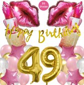 Snoes Mega Beauty Helium Ballonnen Set 49 Jaar - Roze Helium Folieballonnen - Slinger Happy Birthday Goud