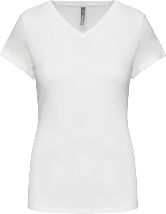 T-shirt Dames XL Kariban V-hals Korte mouw White 97% Katoen, 3% Elasthan