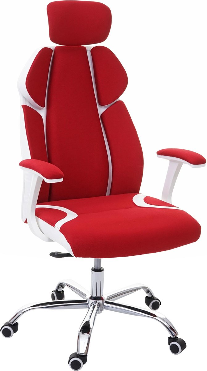 MCW Bureaustoel MCW-F12, bureaustoel draaistoel directiestoel, schuiffunctie stof/textiel + kunstleer ~ rood/wit