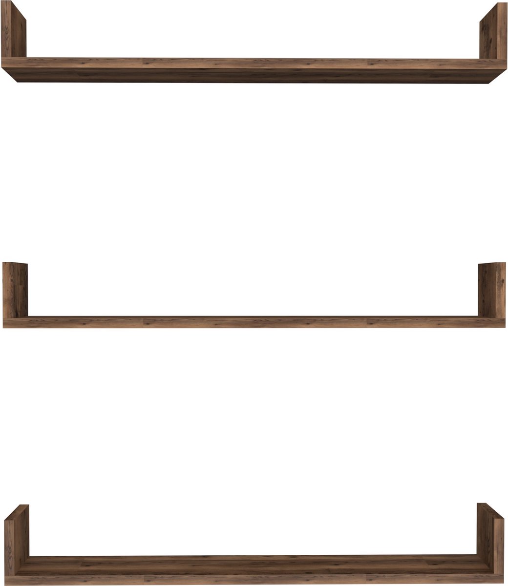 Wandplank Marielle - Set van 3 - 12x90x15 cm - Eiken Antiek - Spaanplaat - Modern Design