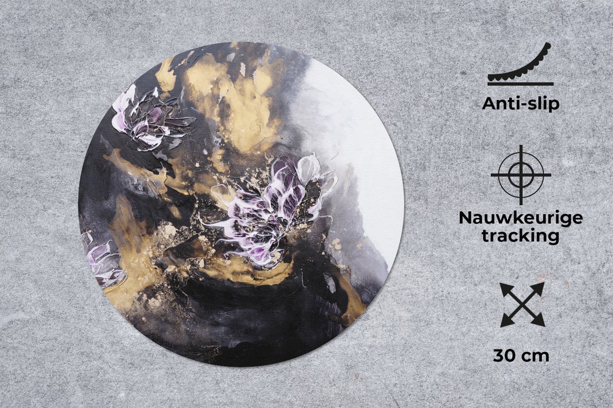 Muismat rond 30x30 cm - Mousepad Abstract - Zwart - Grijs - Verf - Ronde muismatten