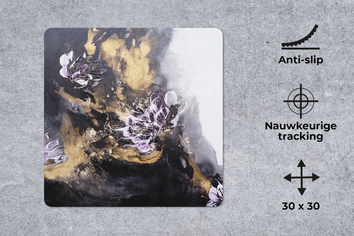 Muismat 30x30 cm - Mousepad Abstract - Zwart - Grijs - Verf - Muismatten