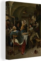 Canvas Schilderij Familietafereel - Jan Steen - 60x80 cm - Wanddecoratie