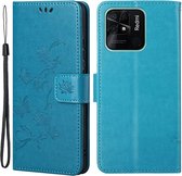 Coverup Bloemen & Vlinders Book Case - Geschikt voor Xiaomi Redmi 10C Hoesje - Blauw