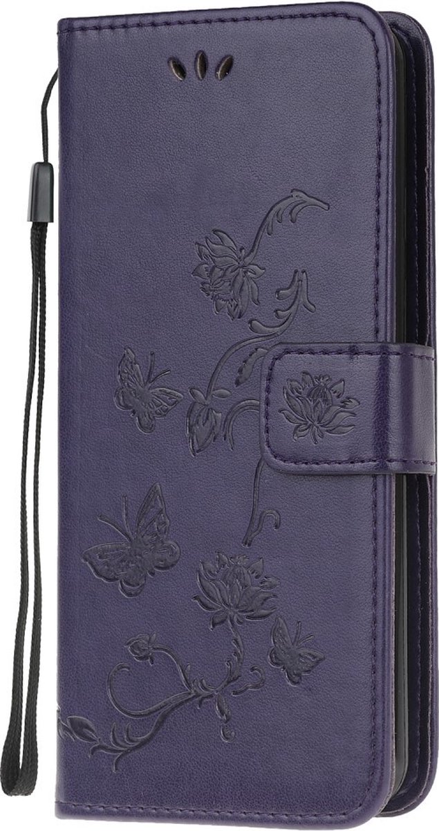 Coverup Bloemen & Vlinders Book Case - Geschikt voor Samsung Galaxy A12 Hoesje - Donkerpaars