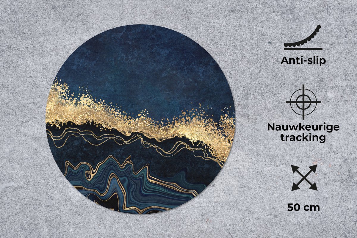 Muismat rond 50x50 cm - Mousepad Marmer - Textuur - Goud - Illustratie - Ronde muismatten