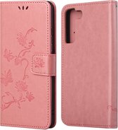 Coverup Bloemen & Vlinders Book Case - Geschikt voor Samsung Galaxy S22 Plus Hoesje - Roze