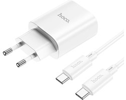 Hoco Oplader Geschikt voor Samsung Galaxy A20e - Type C Kabel (1 Meter) & Stekker (N27) - USB C Snel Lader 20W - Wit - Ook geschikt voor A14 / A34 / A54 / A13 / A33 / A53 / A12 / A32 / A52 / A11 / A51 / S20 / S21 / S22 / S23 / FE / Plus / Ultra