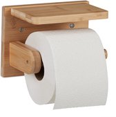 Porte-rouleau de papier toilette Relaxdays avec étagère - mur de porte-rouleau de papier toilette en bambou - bois de porte-rouleau de papier toilette