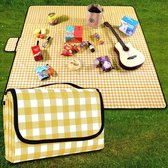 Picknickdeken 200cm x 200cm waterdichte stranddeken picknickmat wasbaar lichtgewicht met handvat geel geruit voor wandelen reizen camping parken