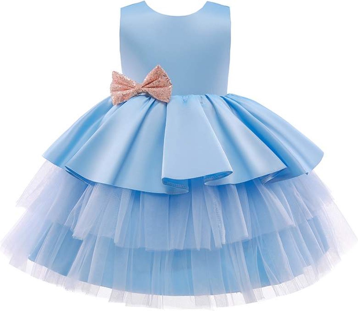 Prinsessenjurk meisje - Het Betere Merk - feestjurk meisje -maat 98/104 (110) - blauw - bruidsmeisjes jurken - communie jurk - bruidsmeisjes jurken voor kinderen - cadeau meisje - lange gouden prinsessenhandschoenen