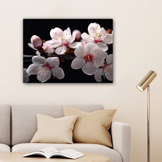 Tableau sur toile Sakura - Fleurs - Branches fleuries - Botanique - Wit - 80x60 cm - Décoration murale