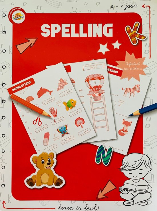 Foto: Toy universe educatief stickerboek spelling leren schrijven kleurboek oefenboek met stickers spelenderwijs leren sticker doeboek leerboek 6 7 jaar