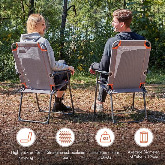 KingCamp Dubbele campingstoelen voor volwassenen, 272 kg, zware campingstoel, 2-zitsbank, aluminium met armleuning, oversized loveseat voor camping, picknick, vissen, festival, voetbalconcert