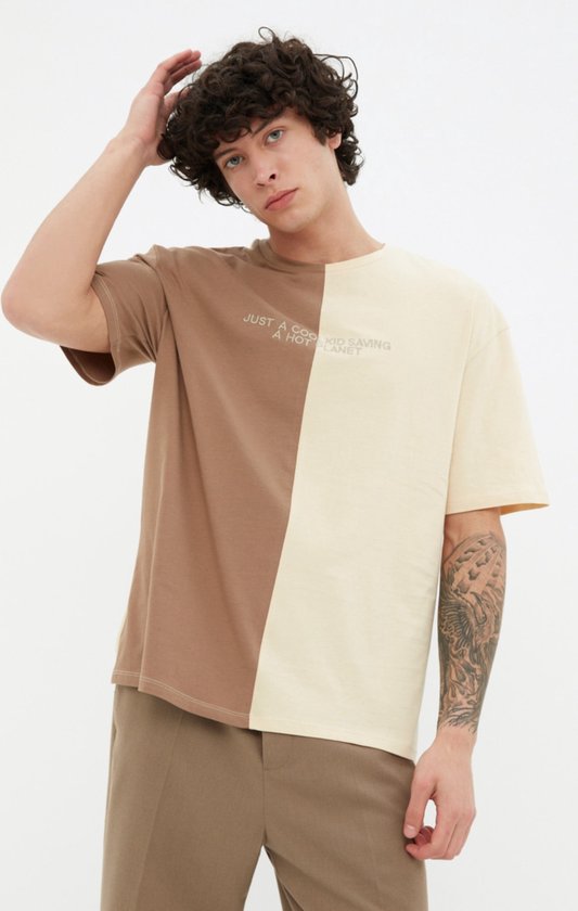 Trendyol TMNSS21TS1452 Volwassenen Mannen T-shirt Single pack - Bruin - L