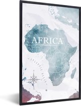 Fotolijst incl. Poster - Wereldkaart - Afrika - Blauw - 40x60 cm - Posterlijst