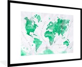 Fotolijst incl. Poster - Wereldkaart - Olieverf - Groen - 120x80 cm - Posterlijst