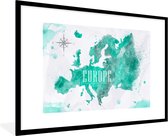 Fotolijst incl. Poster - Waterverf - Wereldkaart - Europa - 120x80 cm - Posterlijst