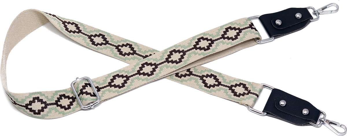Tassenband boho bloem zwart - bagstrap met print - 4 cm - bagstrap met bloempatroon - zwart/groen - SIT0303 STUDIO Ivana