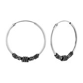 Zilveren oorbellen | Oorringen | Zilveren Bali hoops, 30 mm, met geoxideerde gedraaide banden