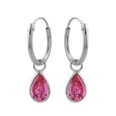 Zilveren oorbellen | Oorringen met hanger | Zilveren oorringen met hanger, druppelvormig kristal roze