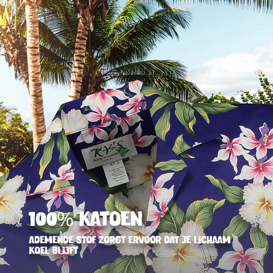 Hawaii Blouse Mannen - Shirt - Hemd - 100% Katoen - Overhemd Heren Korte Mouw - Made in Hawaii "Tropisch Paars" Maat XL