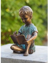 Tuinbeeld - bronzen beeld - Schrijvend Jongetje - Bronzartes - 15 cm hoog