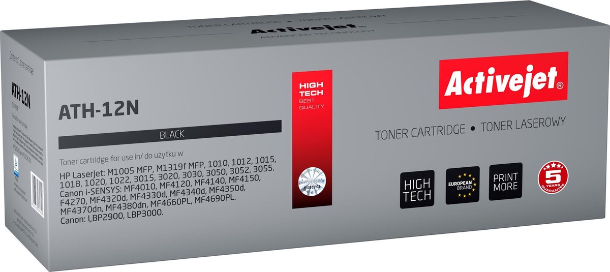 ActiveJet AT-12N zwart voor HP-printer; HP 12A Q2612A, Canon FX-10, Canon CRG-703 vervanging; Opperste; 2300 pagina's; zwart.