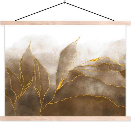 Posterhanger incl. Poster 120x90 cm - Schoolplaat - Marmer - Goud - Bruin - Textuur - Marmerlook - Textielposter - Blanke latten
