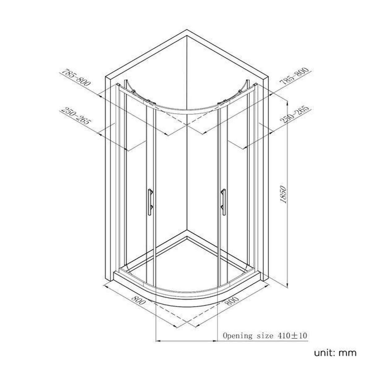 Douchecabine Kwartrond Schuifdeur Luxe 6 mm Glas 80 x 80 cm