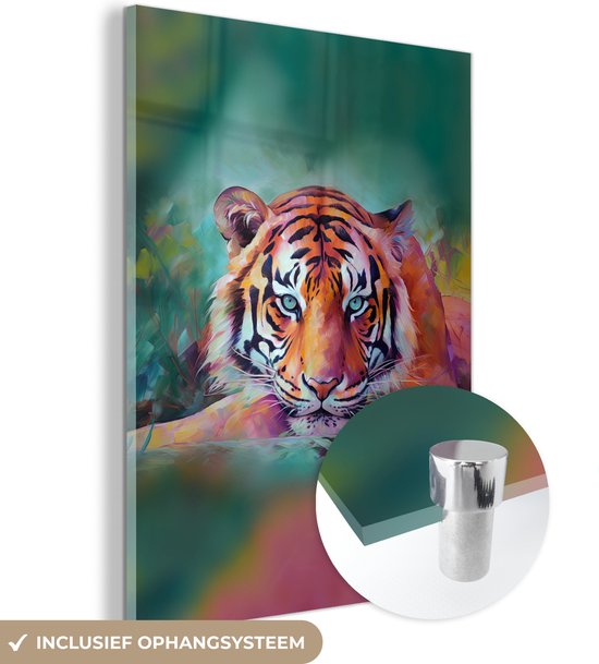 MuchoWow® Peinture sur verre 30x40 cm - Peinture sur verre acrylique - Tigre - Peinture à l'huile - Animaux - Art - Photo sur verre - Peintures