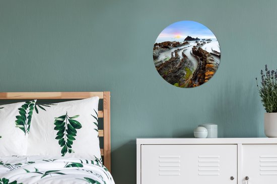 WallCircle - Stickers muraux - Cercle de papier peint - Brouillard - Rochers - Water - Nature - 30x30 cm - Cercle mural - Autocollant - Autocollant papier peint rond
