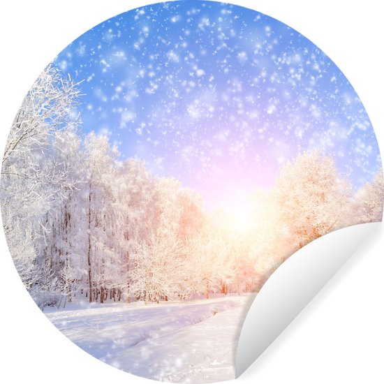 WallCircle - Stickers muraux - Cercle de papier peint - Neige - Soleil - Hiver - ⌀ 140 cm - Cercle mural - Autocollant - Autocollant papier peint rond