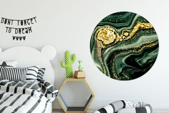 WallCircle - Stickers muraux - Cercle de papier peint - Marbre - Or - Glitter - Vert - Aspect marbre - Luxe - 140x140 cm - Cercle mural - Autocollant - Autocollant de papier peint rond