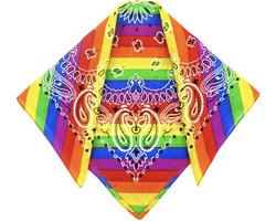 GoedeDoelen.Shop | Bandana Rainbow Paisly | Pride Hoofddoek | Pride | Bandana | Hoofdband | Sjaaltje | LGBTQ | Regenboog Zakdoek | Afmeting 55 x 55 CM | Pochet | Paisly Motief | Regenboogkleuren | Unisex