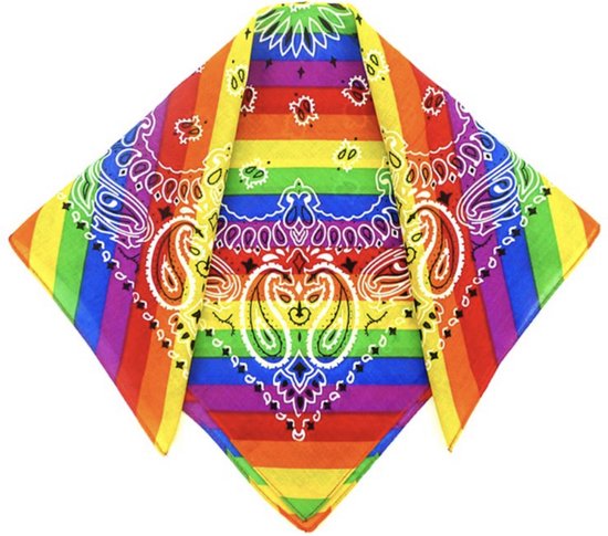 GoedeDoelen.Shop | Bandana Rainbow Paisly | Pride Hoofddoek | Pride | Bandana | Hoofdband | Sjaaltje | LGBTQ | Regenboog Zakdoek | Afmeting 55 x 55 CM | Pochet | Paisly Motief | Regenboogkleuren | Unisex