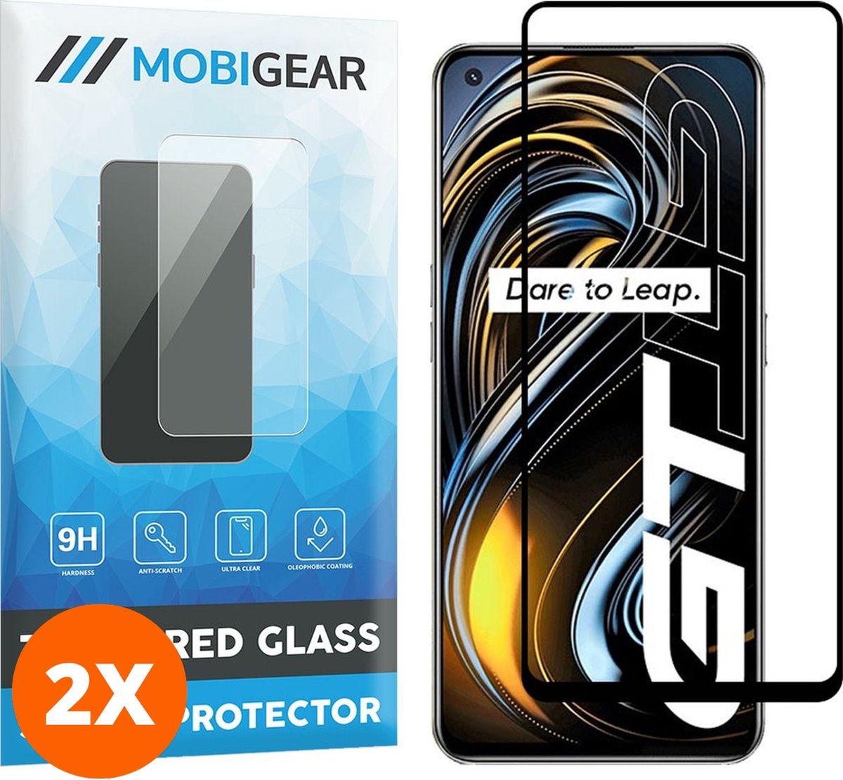 Mobigear Screenprotector geschikt voor Realme GT Glazen | Mobigear Premium Screenprotector - Case Friendly - Zwart (2-Pack)